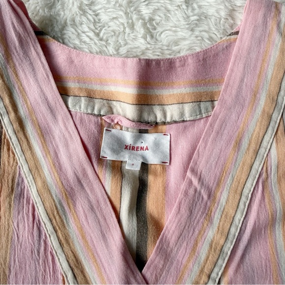 XiRENA Woman Pink Stripe Light Cotton V-Neck Maxi Dress SMALL Boho Chic Coastal - Picture 6 of 7